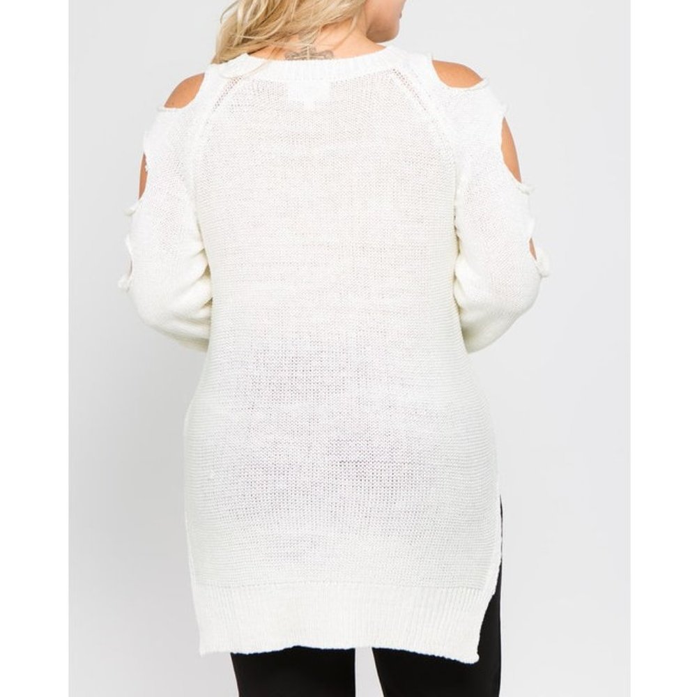Plus Ivory Cut Out Cold Shoulder Sweater Tunic Top - Picture 5 of 6